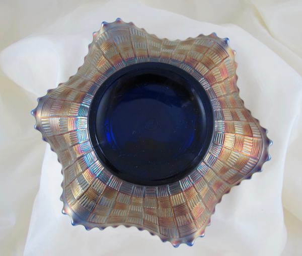 Antique Northwood Fruits & Flowers Electric Blue Carnival Glass Bowl