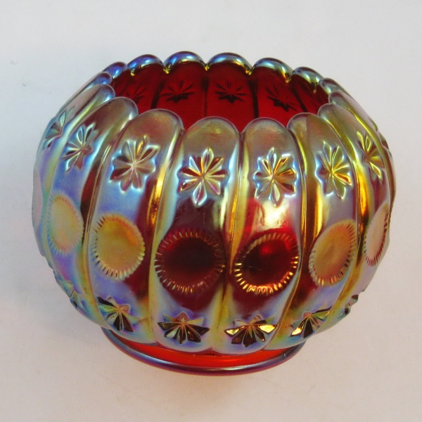 Robert Hansen Red Moon & Star Carnival Glass Rose Bowl