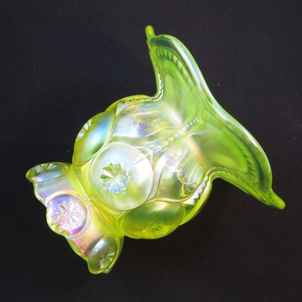 Terry Crider Vaseline Moon & Star Carnival Glass Spittoon Vase Whimsey