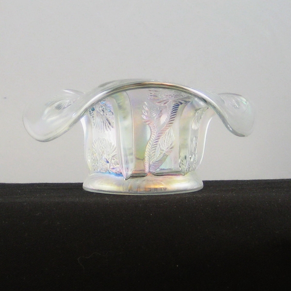 Terry Crider Crystal White Paneled Thistle Carnival Glass Tri-corner Hat Whimsey