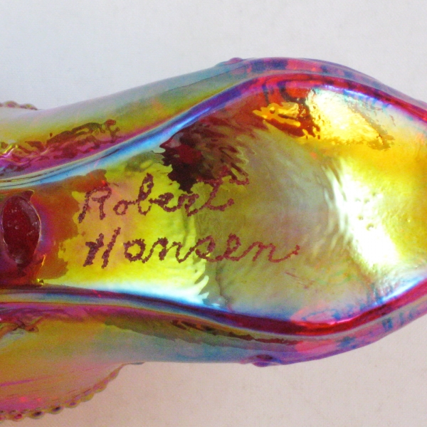 Robert Hansen Red Queen Carnival Glass Shoe Toothpick Holder