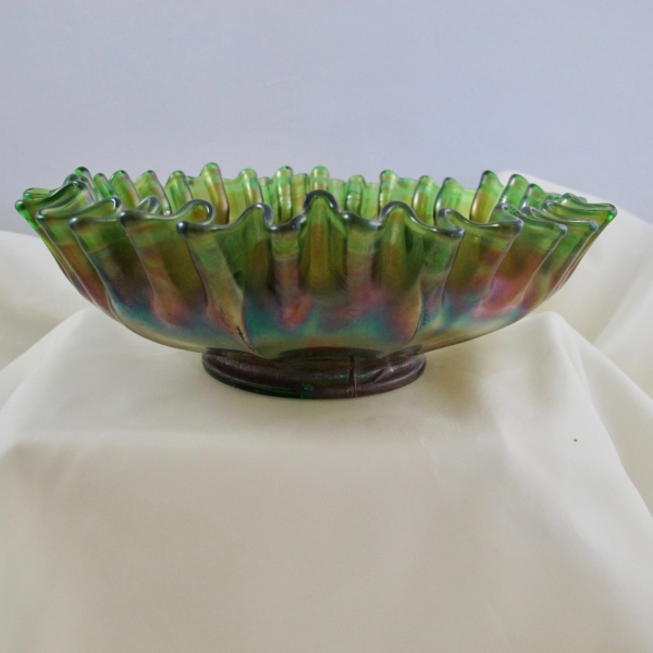 Antique Fenton Green Thistle Carnival Glass CRE Bowl