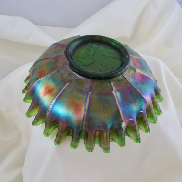 Antique Fenton Green Thistle Carnival Glass CRE Bowl