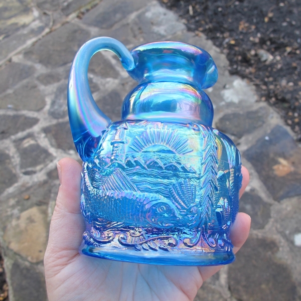 Fenton Sapphire Blue Seacoast Carnival Glass Whimsey Pitcher Creamer Ewer RARE OOAK