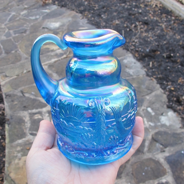 Fenton Sapphire Blue Seacoast Carnival Glass Whimsey Pitcher Creamer Ewer RARE OOAK