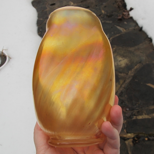 Antique Dugan Peach Opal Pinched Swirl Carnival Glass Vase