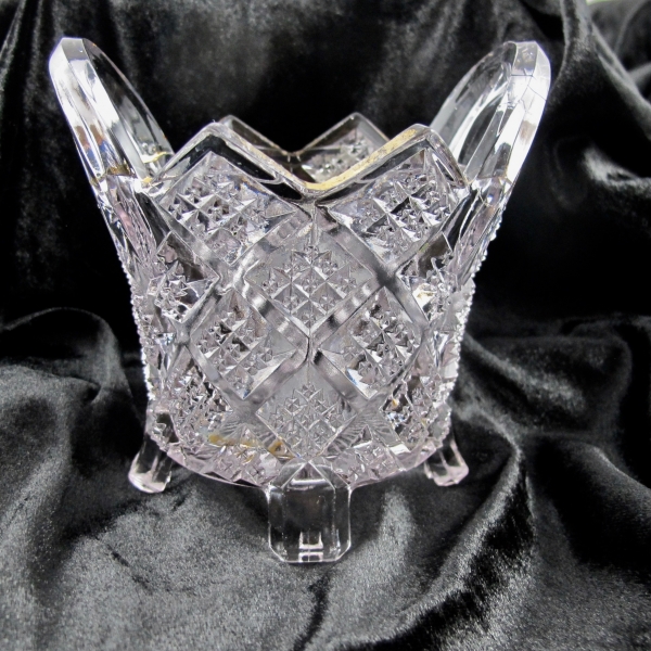 Antique Northwood Diamond Points Glass Basket EAPG Gold Trimmed