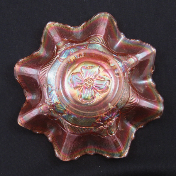 Antique Dugan Diamond Pink Stretch Apple Blossom Carnival Glass Bowl