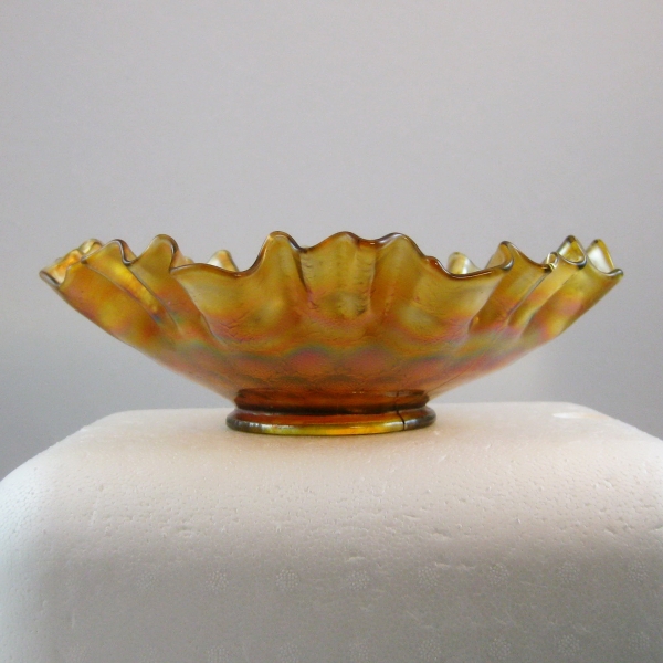 Antique Fenton Vaseline Feather Stitch Carnival Glass 3N1 Bowl