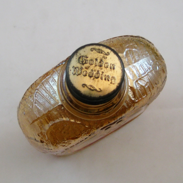 Antique Whitall Tatum Marigold Golden Wedding Carnival Glass Pint Bottle