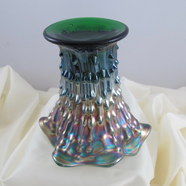 Antique Fenton Green April Showers Carnival Glass Squat Vase