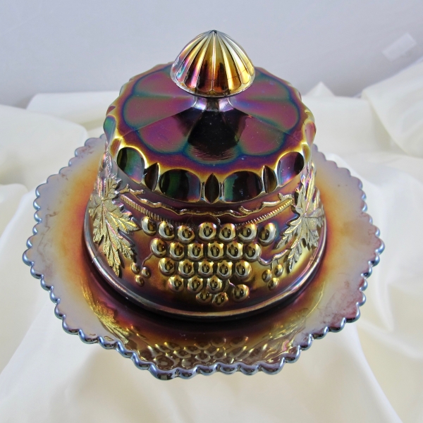 Antique Northwood Grape & Cable Amethyst Carnival Glass Butter Dish