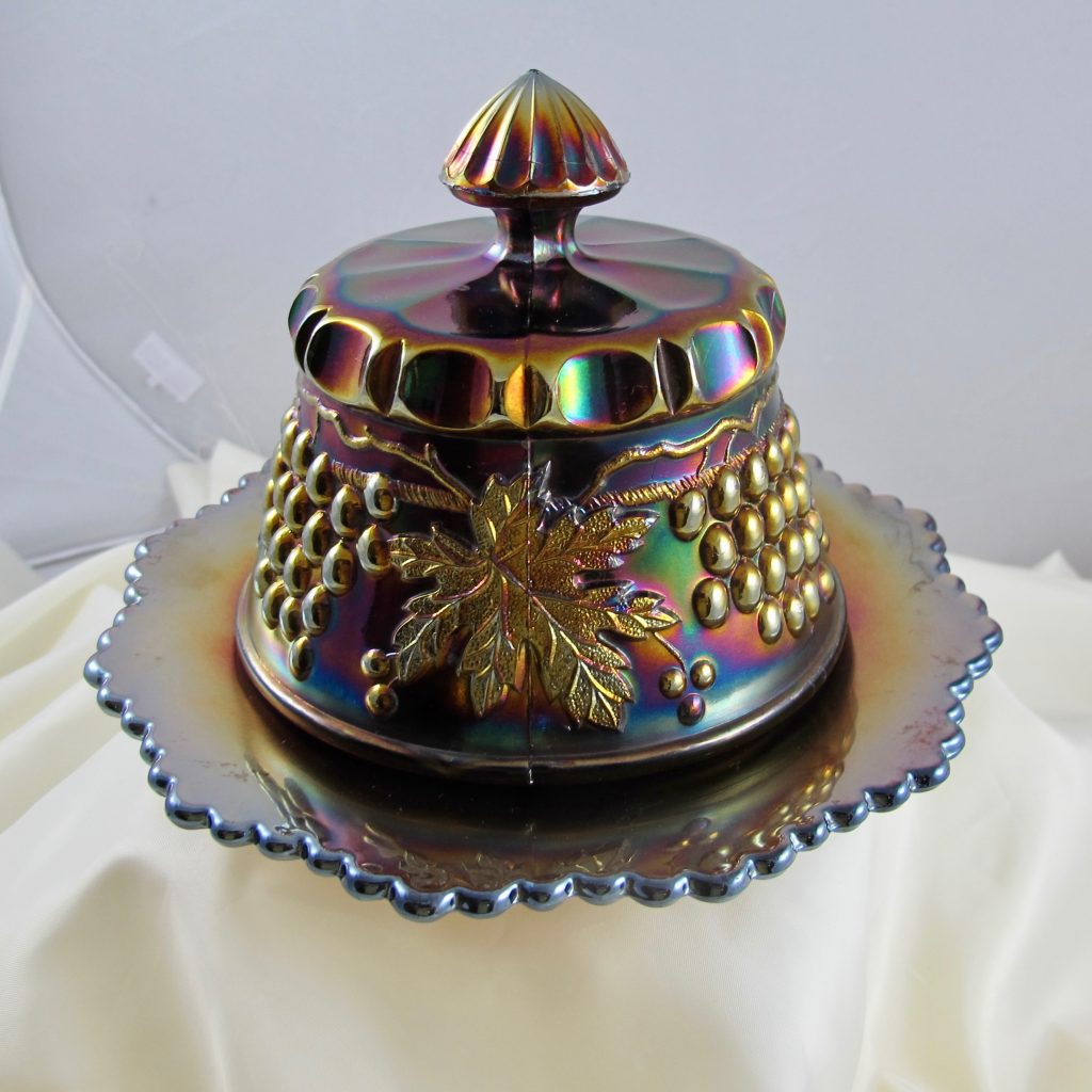 Antique Northwood Grape & Cable Amethyst Carnival Glass Butter Dish