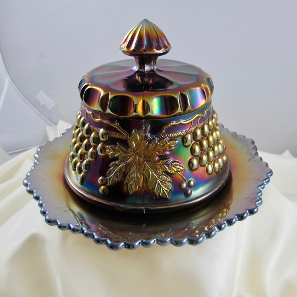 Antique Northwood Grape & Cable Amethyst Carnival Glass Butter Dish