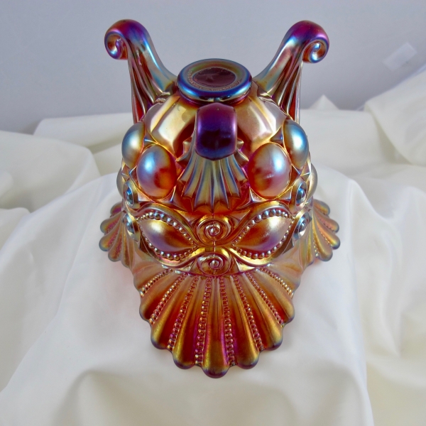 Robert Hansen Red Eyewinker Carnival Glass Tri-Corner Flared Vase