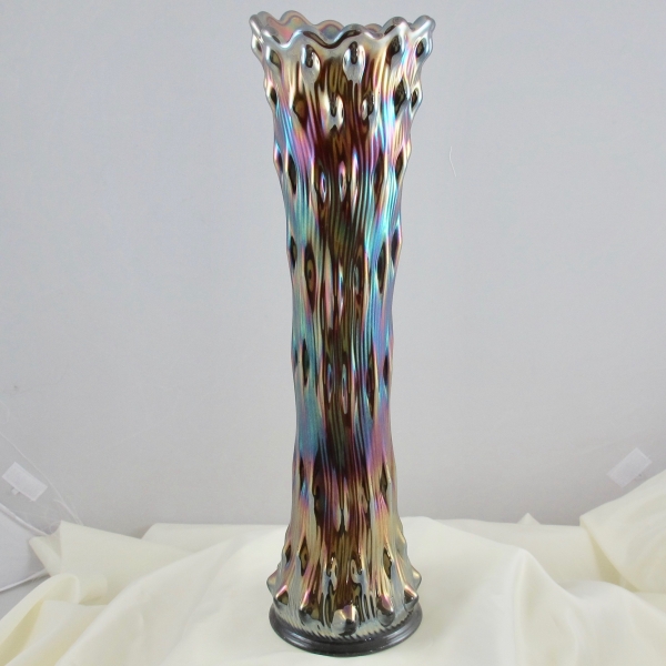 Antique Millersburg Swirled Hobnail Amethyst Carnival Glass Vase