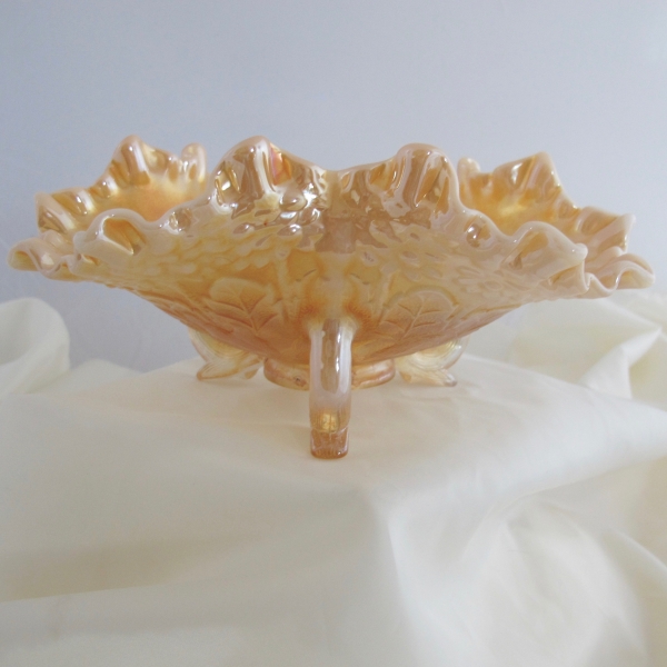 Fenton Peach Opalescent Opal Fenton’s Flowers Carnival Glass Tri-Corner Bowl