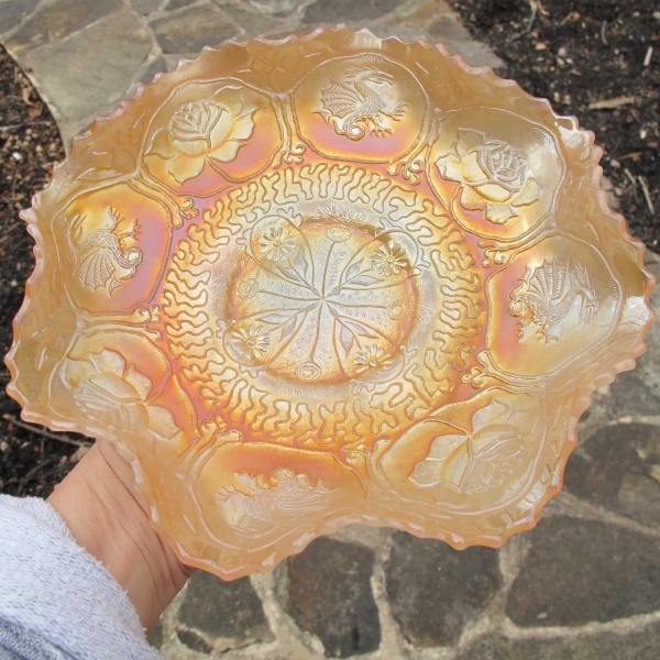 Antique Fenton Marigold on Moonstone Dragon & Lotus Carnival Glass Bowl