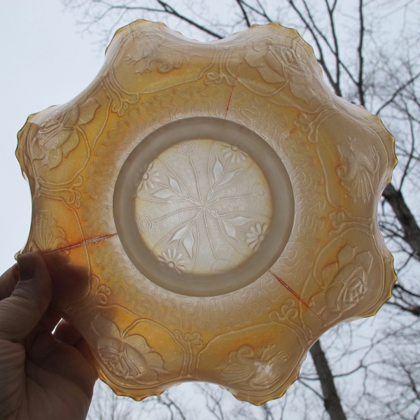 Antique Fenton Marigold on Moonstone Dragon & Lotus Carnival Glass Bowl