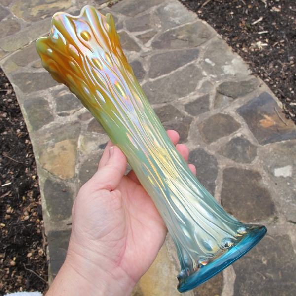 Antique Northwood Aqua Opal Opalescent Tree Trunk Carnival Glass Vase