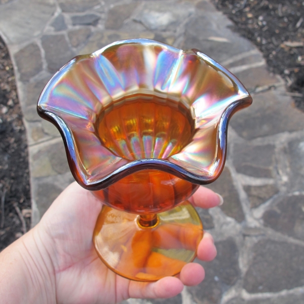 Antique Fenton Amber Small Rib Rays Carnival Glass Whimsey Spittoon