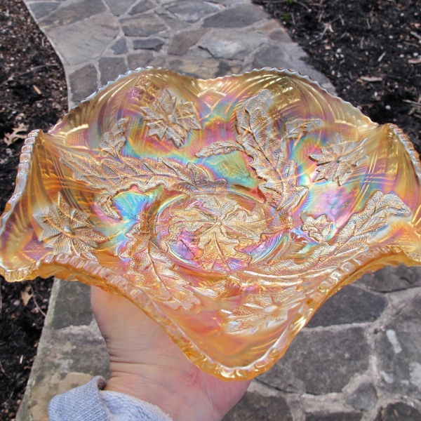 Antique Millersburg Whirling Leaves Marigold Carnival Glass Bowl