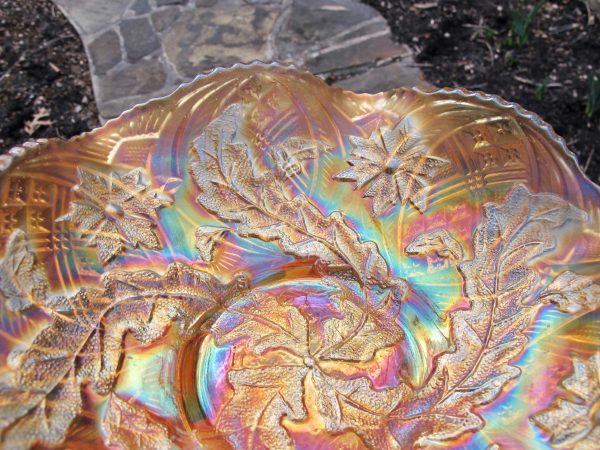 Antique Millersburg Whirling Leaves Marigold Carnival Glass Bowl
