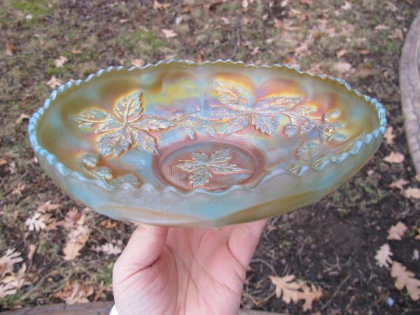 Antique Fenton Persian Blue Autumn Acorns Carnival Glass Bowl