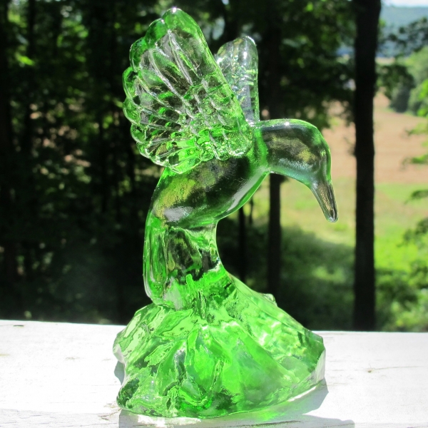 Fenton Green Art Glass Hummingbird Statue Paperweight
