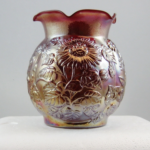 Imperial Red Chrysanthemum Carnival Glass Vase