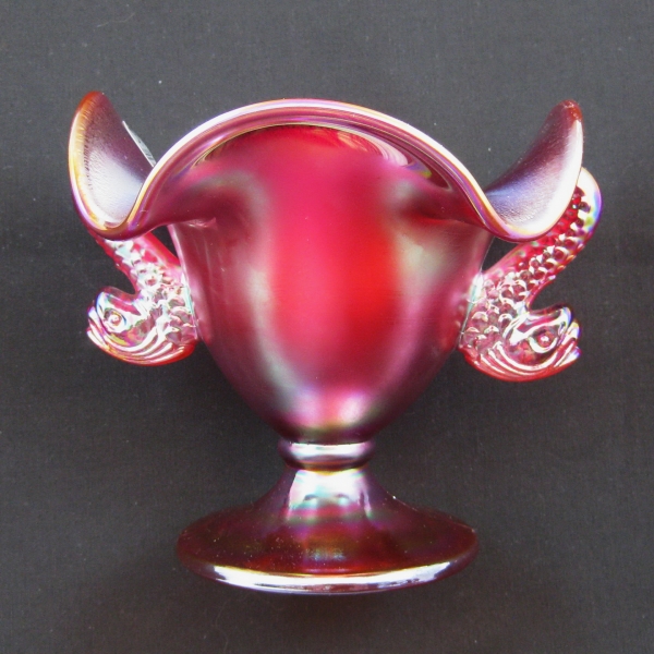 Fenton Red Double Dolphin Carnival Glass Stretch Compote