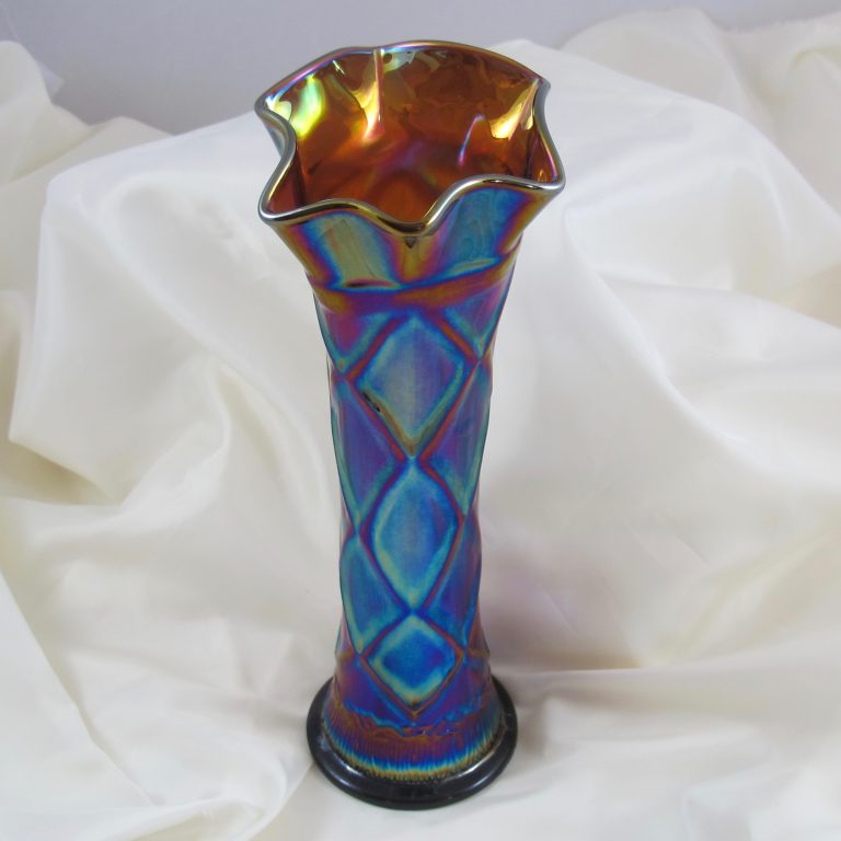 Antique Dugan Electric Amethyst Lattice & Points Carnival Glass Vase