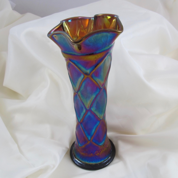 Antique Dugan Electric Amethyst Lattice & Points Carnival Glass Vase