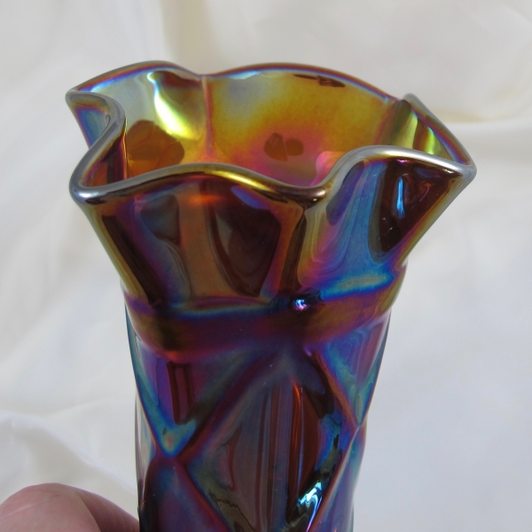 Antique Dugan Electric Amethyst Lattice & Points Carnival Glass Vase
