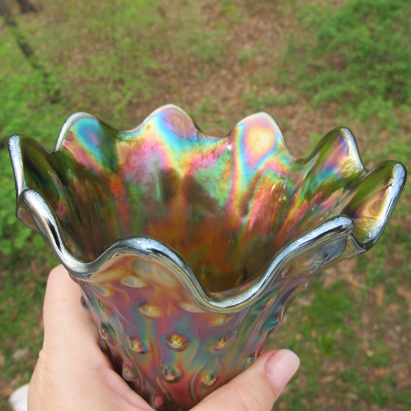 Antique Northwood Green Tree Trunk Carnival Glass Squat Vase