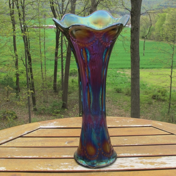 Antique Imperial Electric Amethyst Beaded Bullseye Carnival Glass Vase