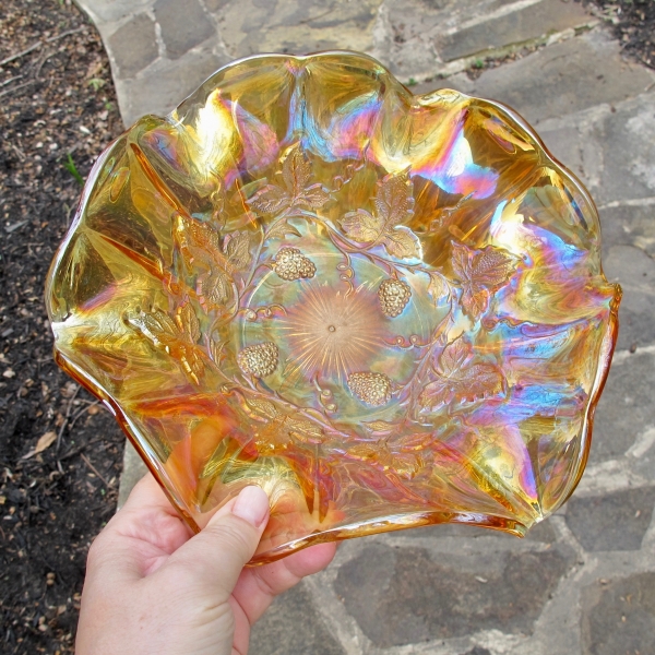 Antique Millersburg Marigold Strawberry Wreath Carnival Glass Large Bowl