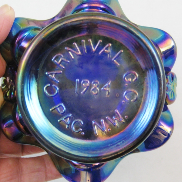Fenton Cobalt Blue Fisherman's Carnival Glass Handled Basket