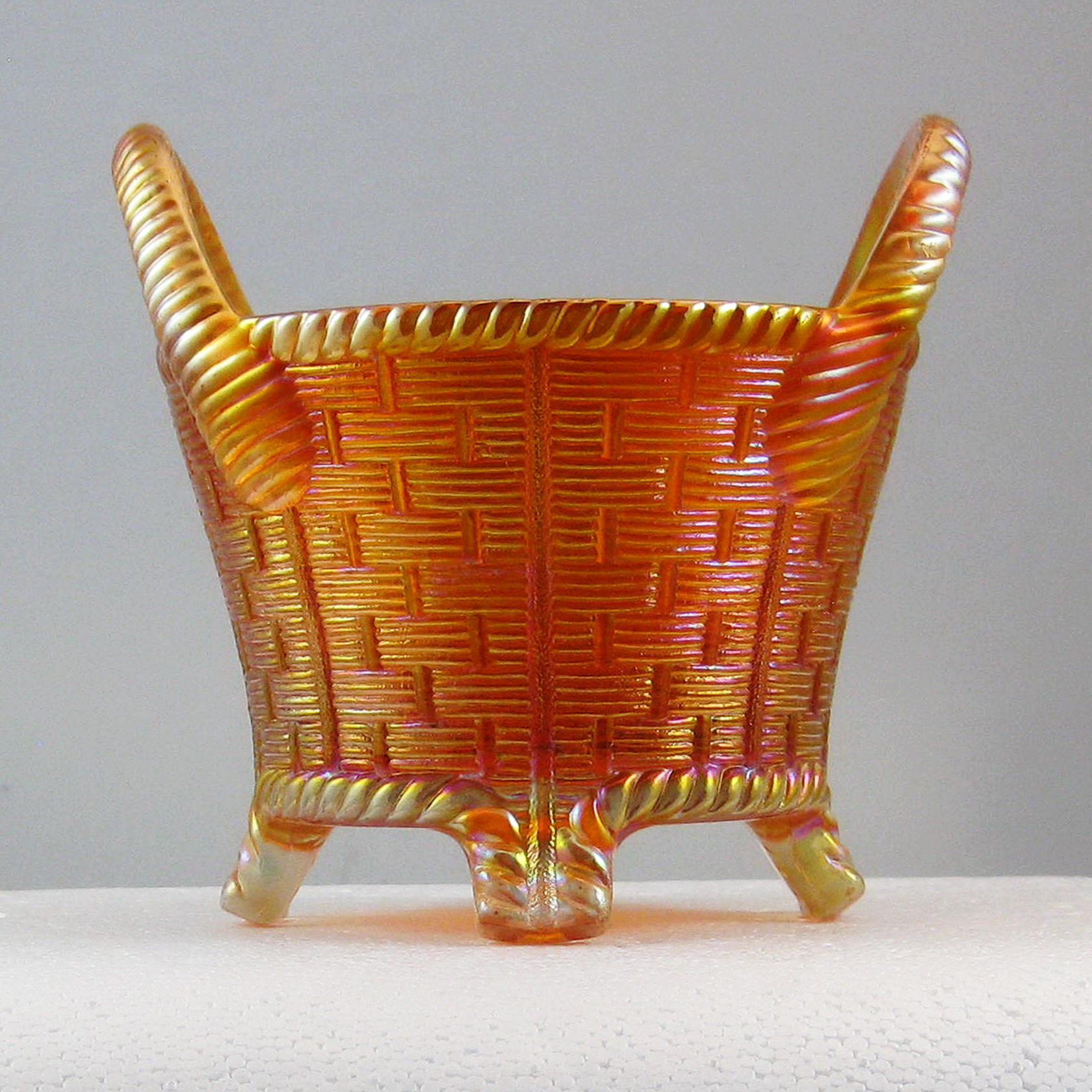 Antique Northwood Pumpkin Marigold Rib Handled Bushel Basket
