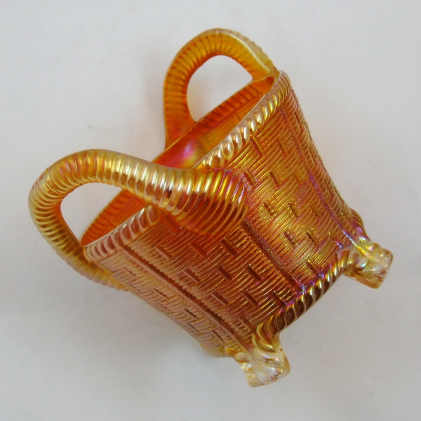 Antique Northwood Pumpkin Marigold Rib Handled Bushel Basket