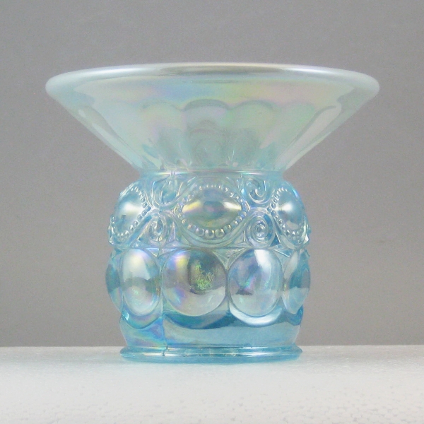 Mosser Green Opal Eyewinker Carnival Glass Spittoon Vase