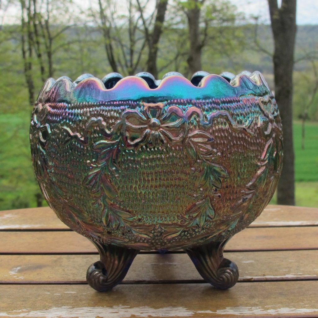 Antique Fenton Garland Blue Carnival Glass Nut Bowl Carnival Glass