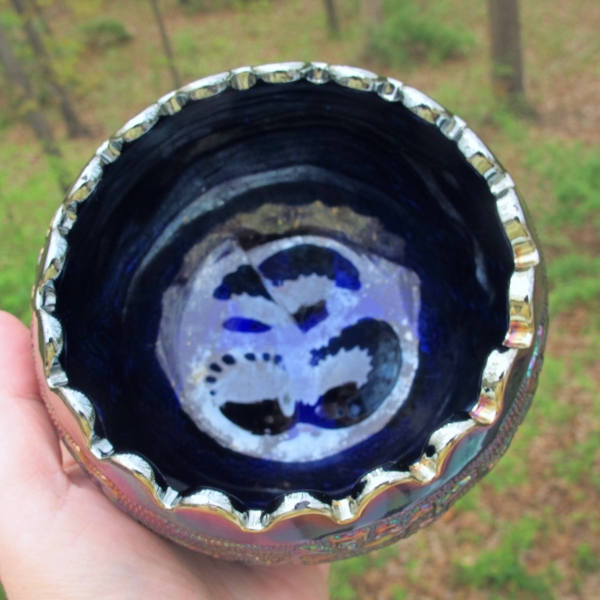 Antique Fenton Garland Blue Carnival Glass Nut Bowl