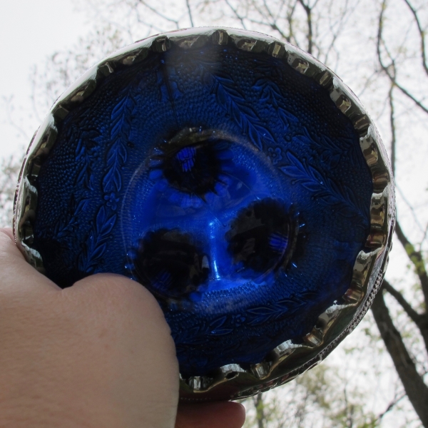 Antique Fenton Garland Blue Carnival Glass Nut Bowl
