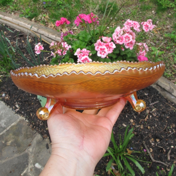 Antique Fenton Marigold Two Flowers Carnival Glass Large ICS Bowl