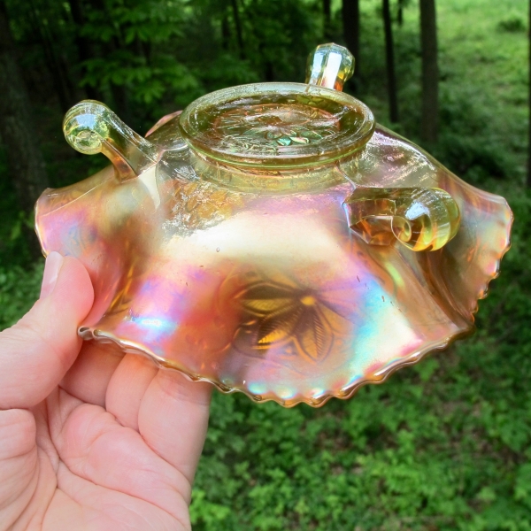Antique Fenton Vaseline Waterlily Carnival Glass Bowl