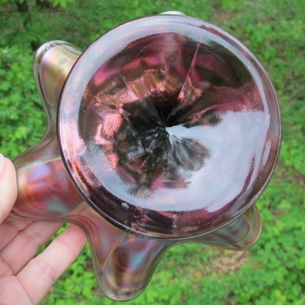 Antique Fenton Captive Rose Amethyst Carnival Glass Compote