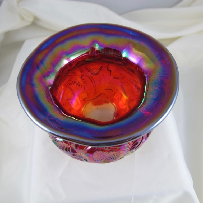 Fenton Red Inverted Strawberry Carnival Glass Spittoon Carnival Glass