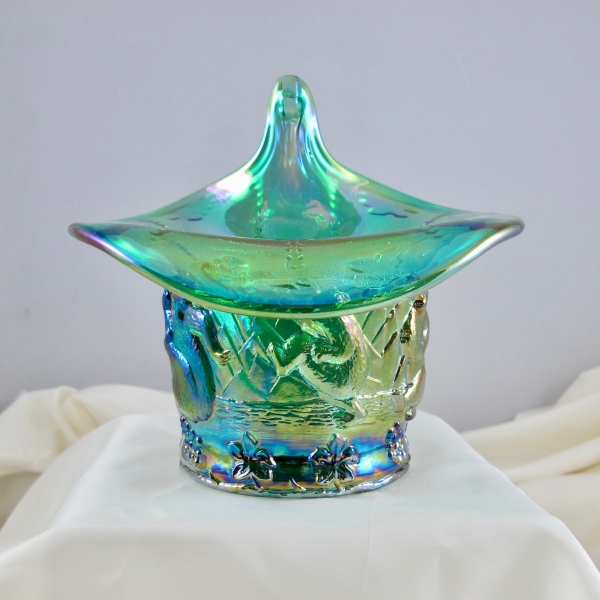 Fenton Emerald Green Frolicking Bears Carnival Glass JIP Vase – huge mouth!