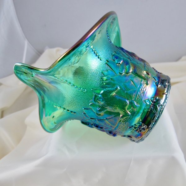 Fenton Emerald Green Frolicking Bears Carnival Glass JIP Vase – huge mouth!